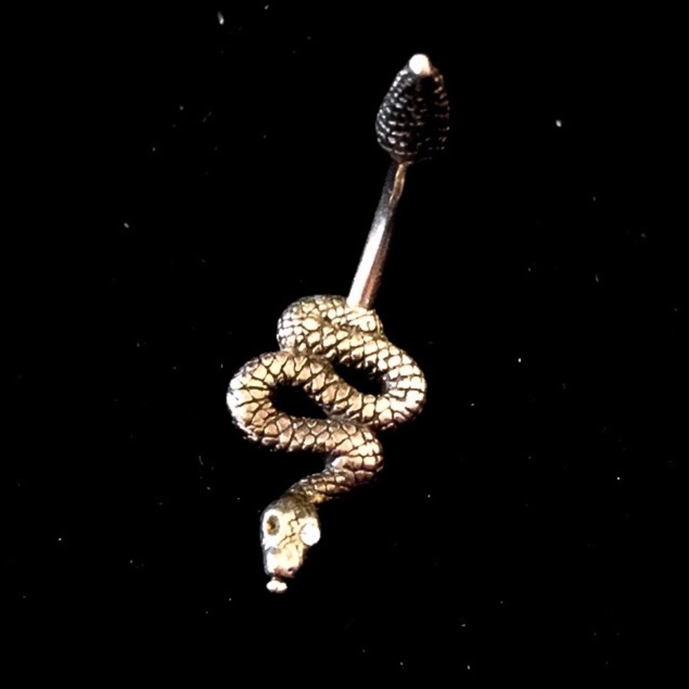 SNAKE SURGICAL STEEL BELLY RING *SERPENT NAVEL BARBELL *BLUE CRYSTAL EYE